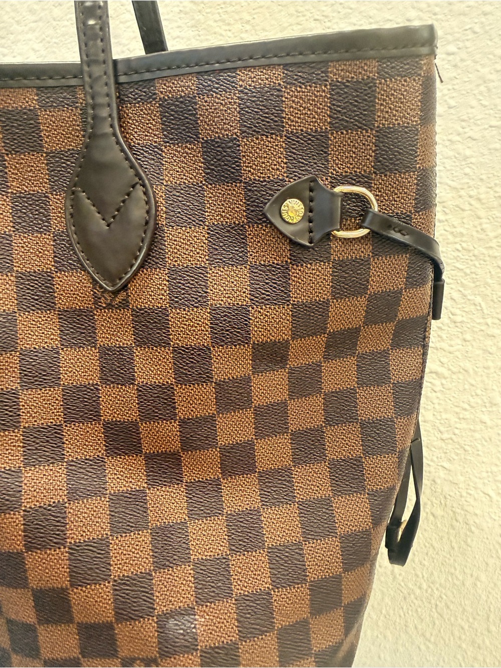 Louis Vuitton Brown Checkered Tote with Red Interior - Picture 13 of 15